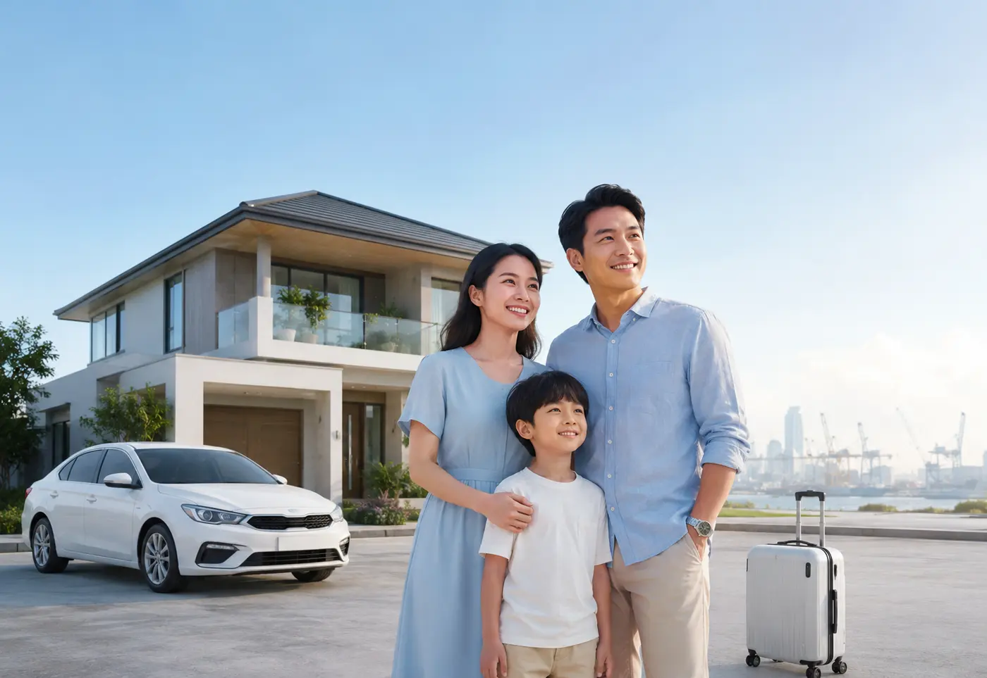 Gia đình Việt Nam bên ngôi nhà và xe ô tô